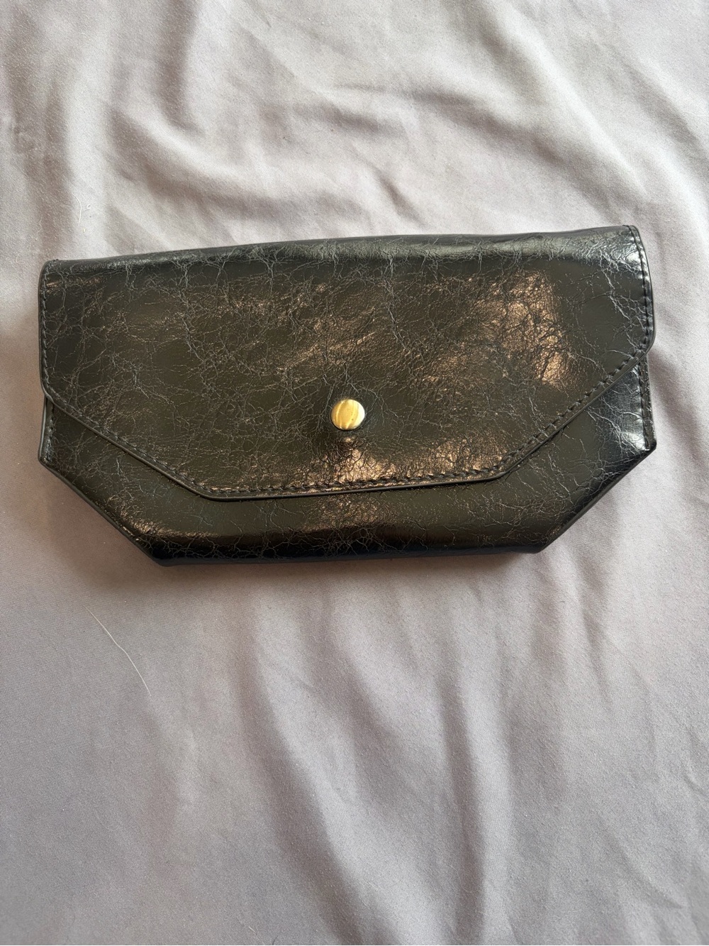 Anthropologie Sleek Black Envelope Clutch - Minimal Button Detail